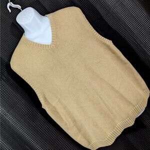 LANDS' END! RICH TAN/BEIGE 100% COTTON FINE KNIT V-NECK SWEATER VEST! SZ XL